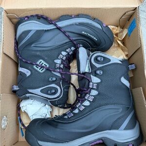 Women's Black and Purple Hiking Snow Boots